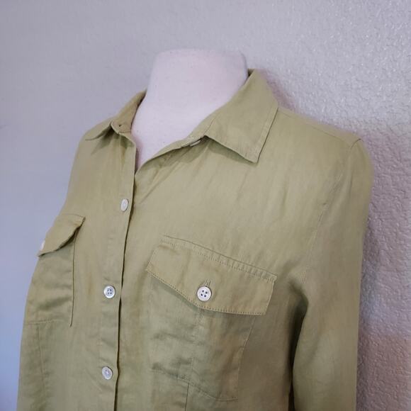 J. Jill Lime Green 100% Linen Long Sleeve Button Down Size M - Picture 4 of 13